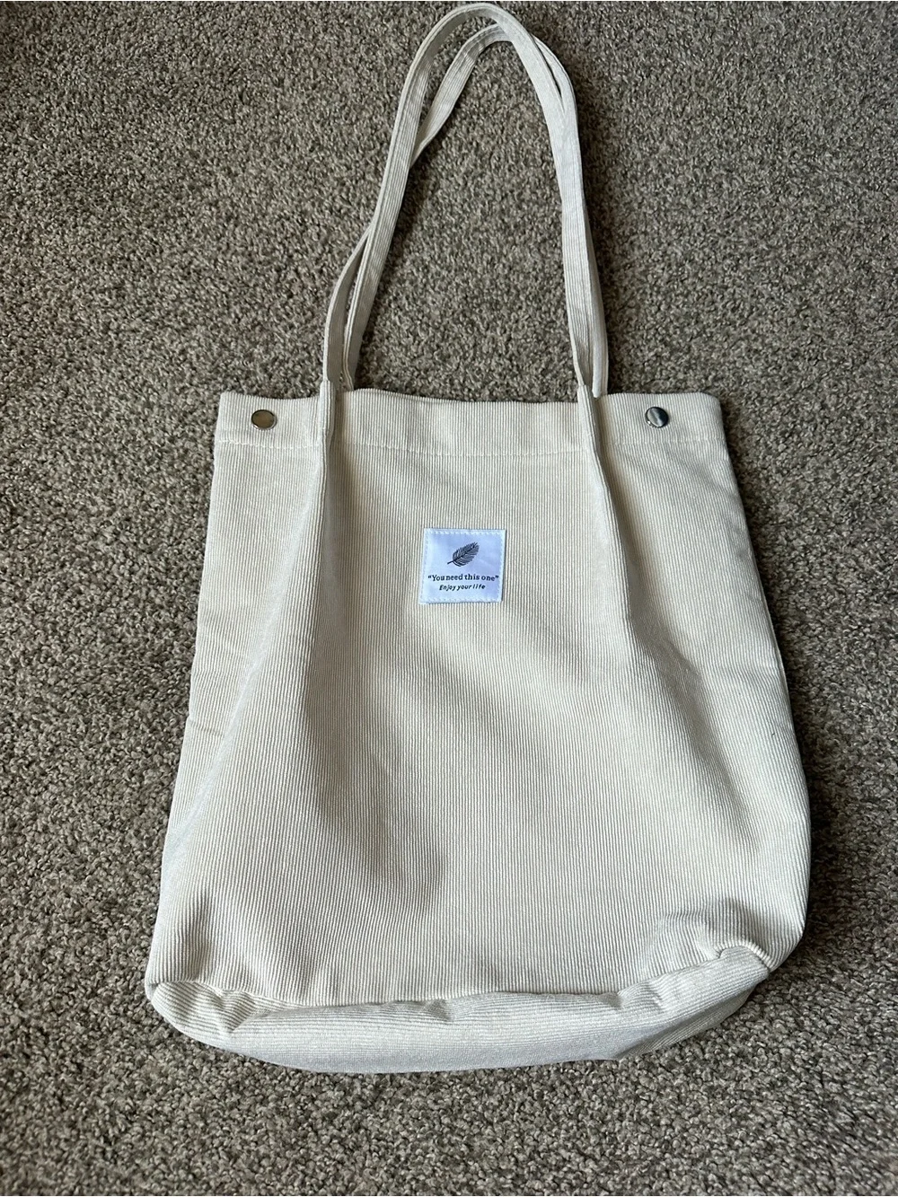 SHEIN Cream Canvas Tote with Front Patch